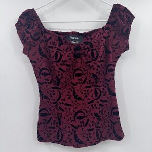 Modcloth Collectif Top Women XL Burgundy Sleeveless Black Velvet Burnout Stretch